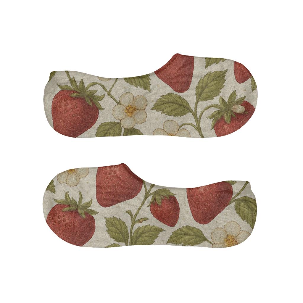 Strawberry Tile Lattice On Cream designer print no-show socks