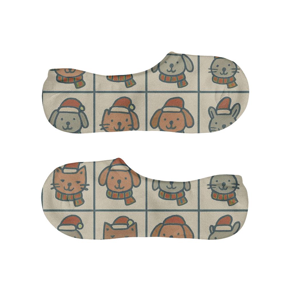 Christmas Pets Parade Grid anti-slip no-show socks