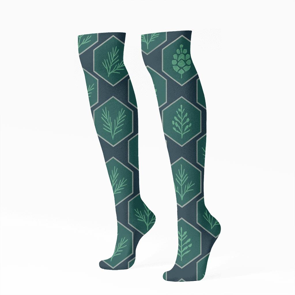 Emerald Fir Tessellation designer print knee-high socks