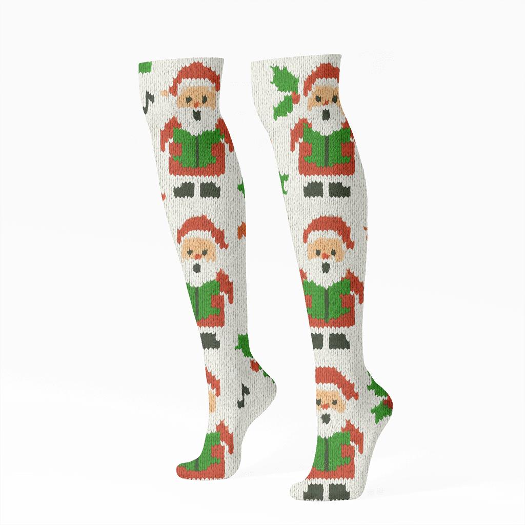 Christmas Caroler Tile Grid premium sports knee-high socks