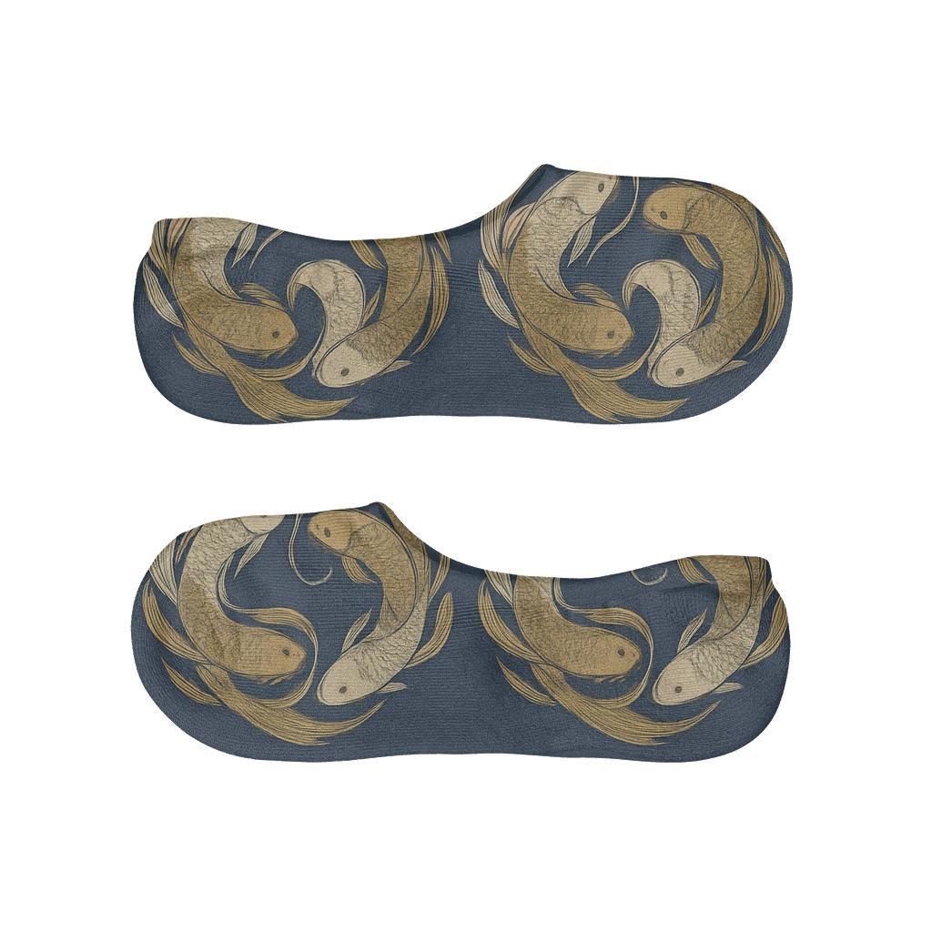 Dual Koi Circle Progression On Indigo designer printed no-show socks