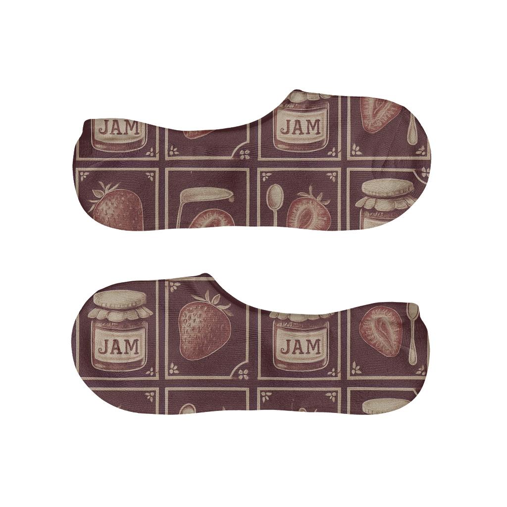Vintage Strawberry Jam Jar Grid On Deep Berry anti-slip no-show socks
