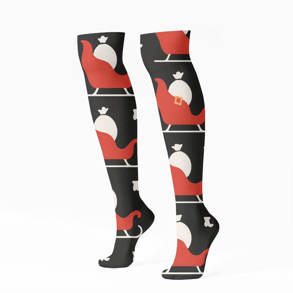 Sleigh Silhouette Santa Array comfortable cotton knee-high socks