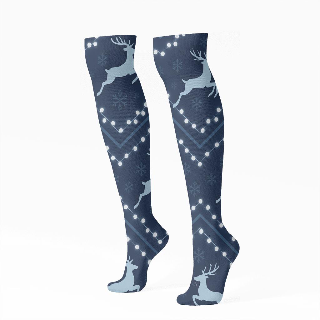 Festive Reindeer Chevron Holiday trendy patterned knee-high socks