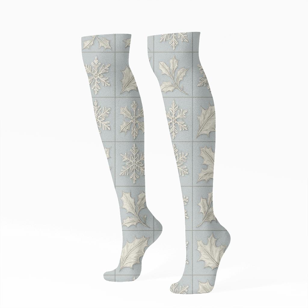 Snowflake Choir Grid designer print knee-high socks