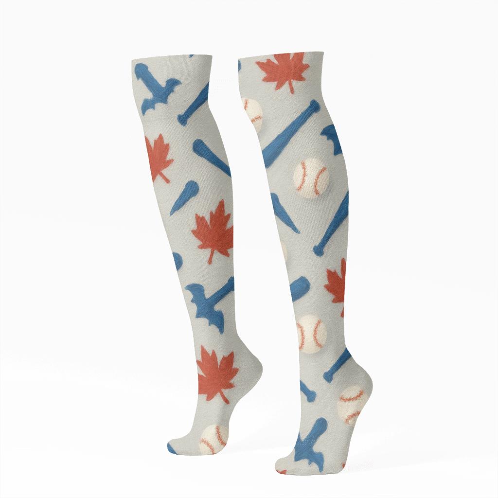 Maple Seam Scatter With Blue Jays Motif unique graphic knee-high socks