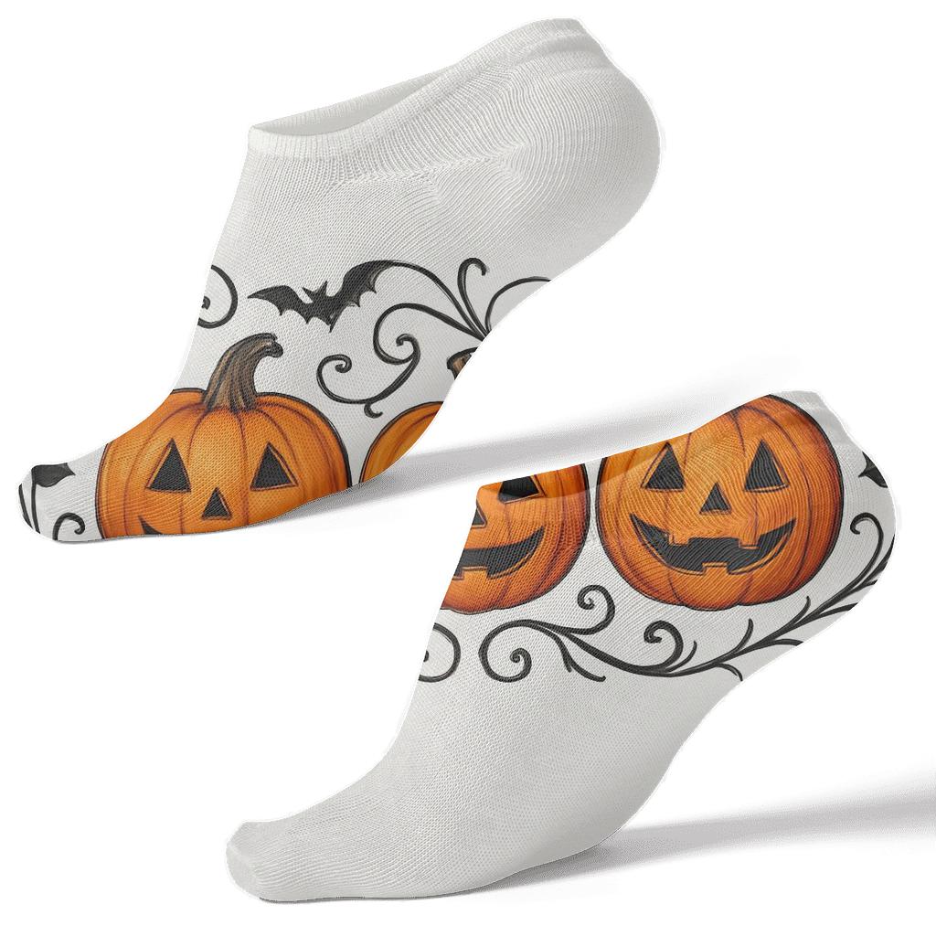 Carved Pumpkin Border Pattern On White Background premium sports ankle socks