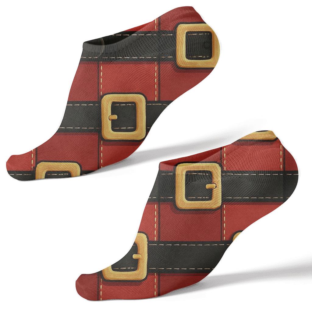 Santa Red Belt Buckle Grid trendy patterned ankle socks