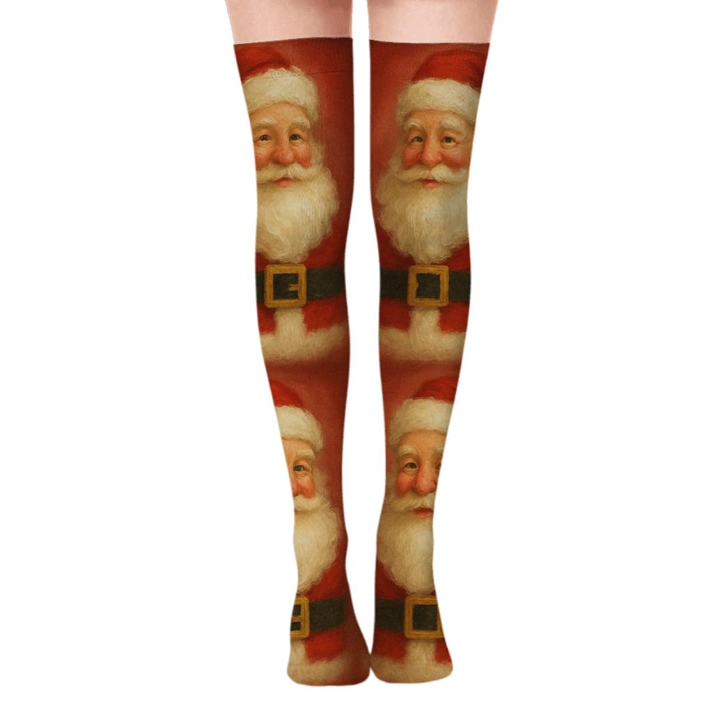 Cozy Santa Face Placement premium cozy over-the-knee socks