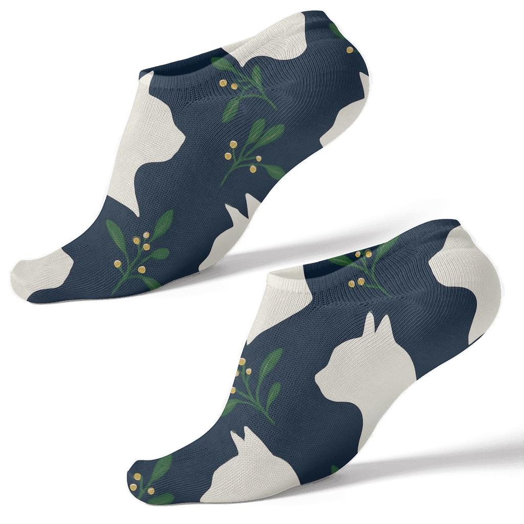 Midnight Mistletoe Cat Tessellation premium sports ankle socks
