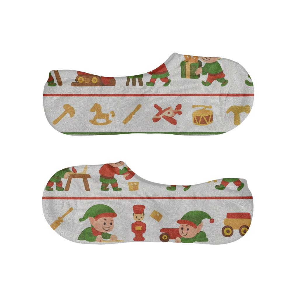 Mischievous Elf Bands Holiday designer printed no-show socks