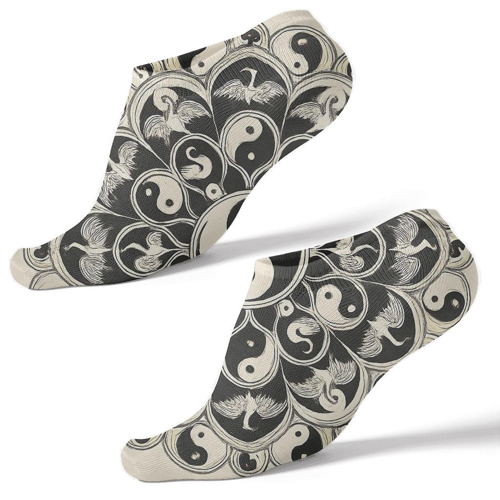 Radial Duality Mandala On Soft Ivory premium sports ankle socks