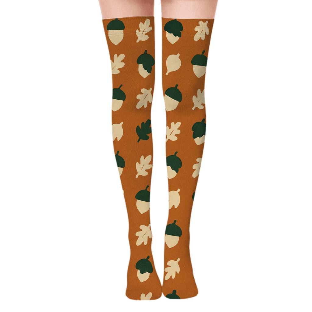 Acorn Geometry Grid On Burnt Orange stylish fashion over-the-knee socks