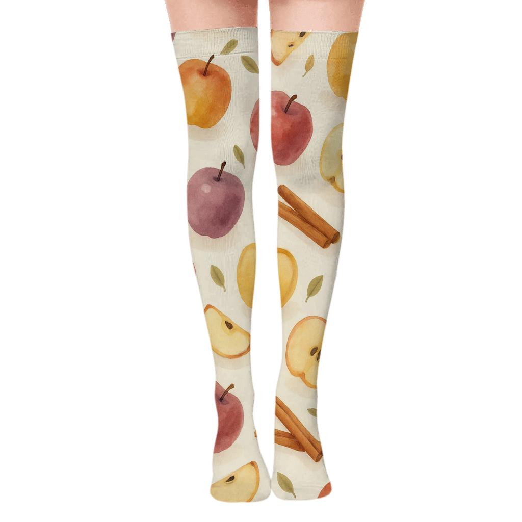 Watercolor Apple Scatter On Ivory premium cozy over-the-knee socks