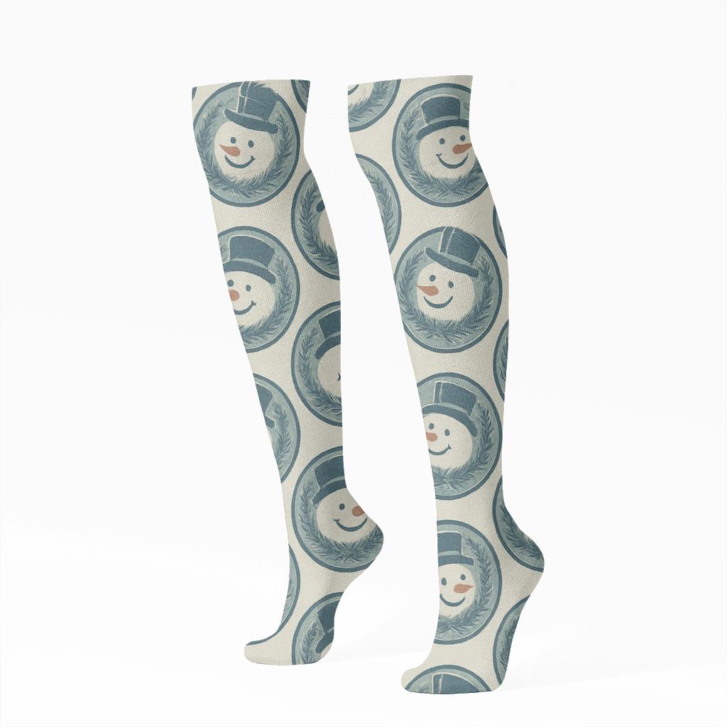 Snowman Medallion Holiday Pattern comfortable cotton knee-high socks