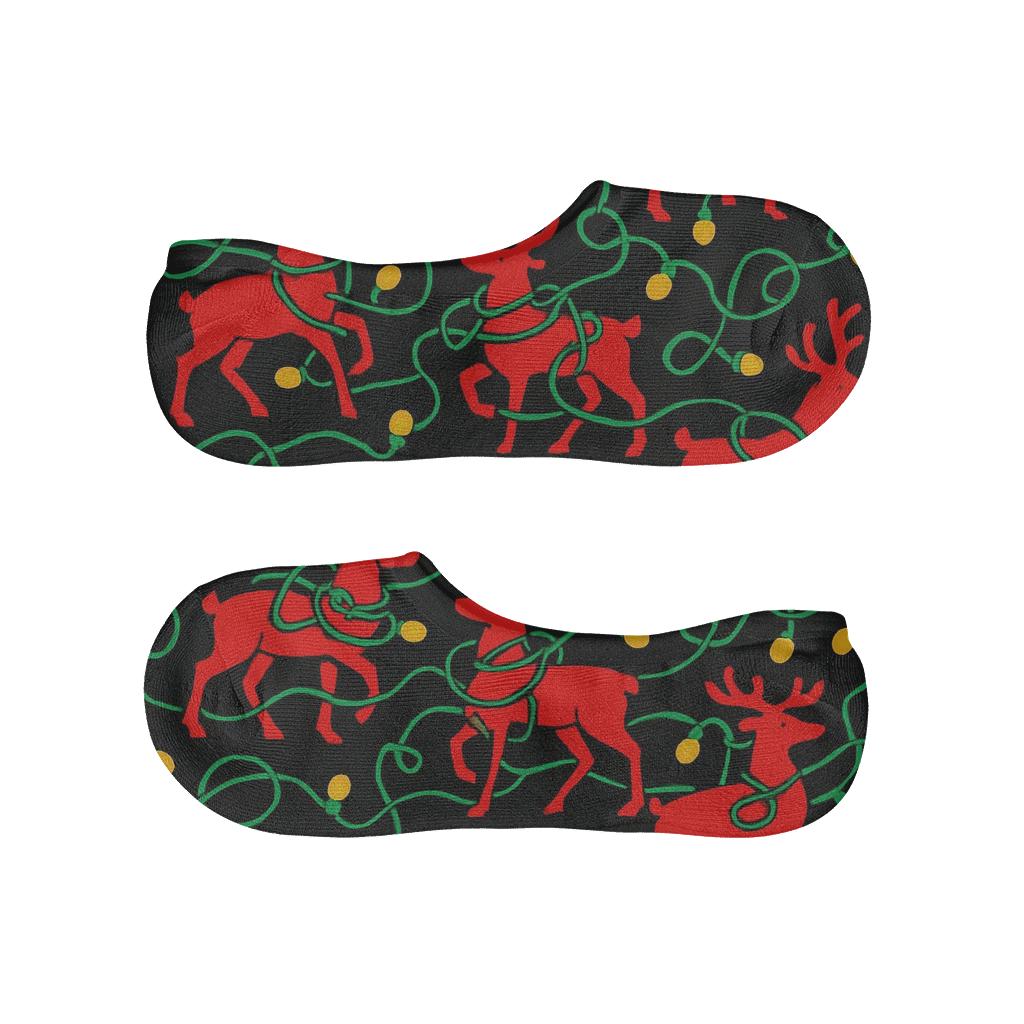 Reindeer With Lights Circuit Holiday designer print no-show socks