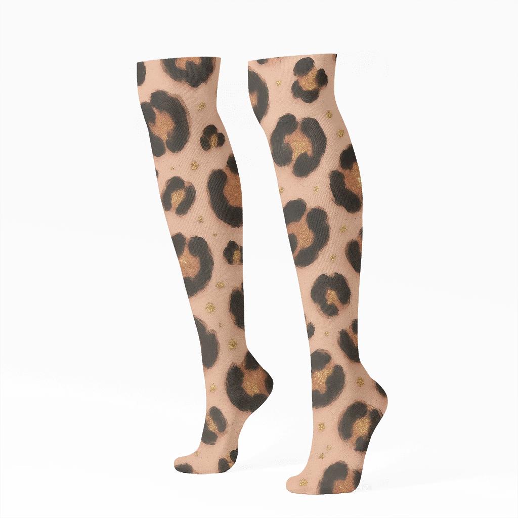Blush Pink Leopard Scatter With Metallic Gold Accents personalized knee-high socks