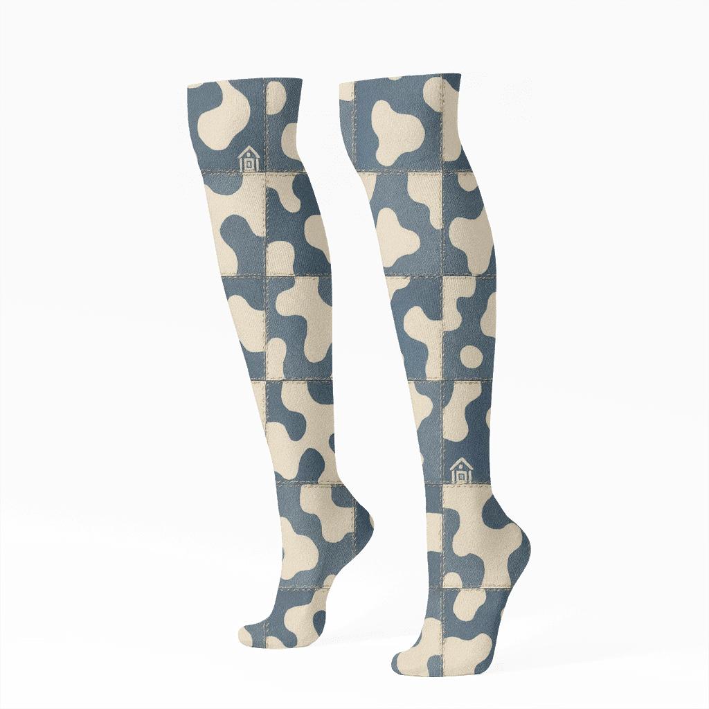 Denim Patchwork With Spot Overlay unique graphic knee-high socks