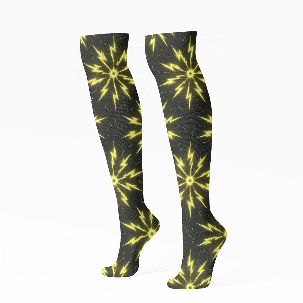 Radial Bolt Burst Grid designer print knee-high socks