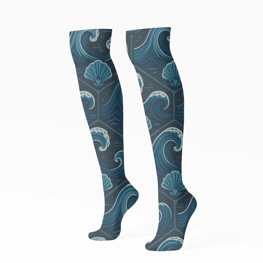 Deep Tide Tessellation unique graphic knee-high socks