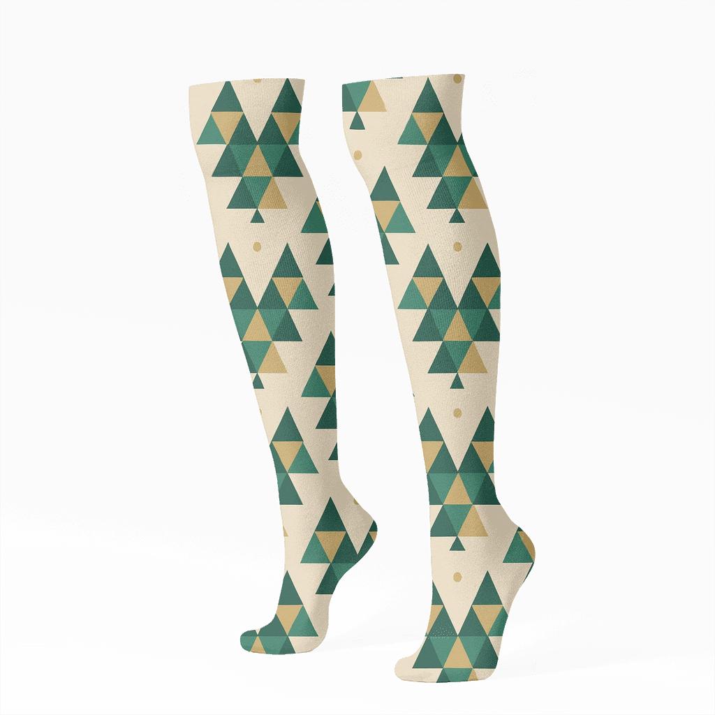 Pine Tree Mosaic Holiday designer print knee-high socks