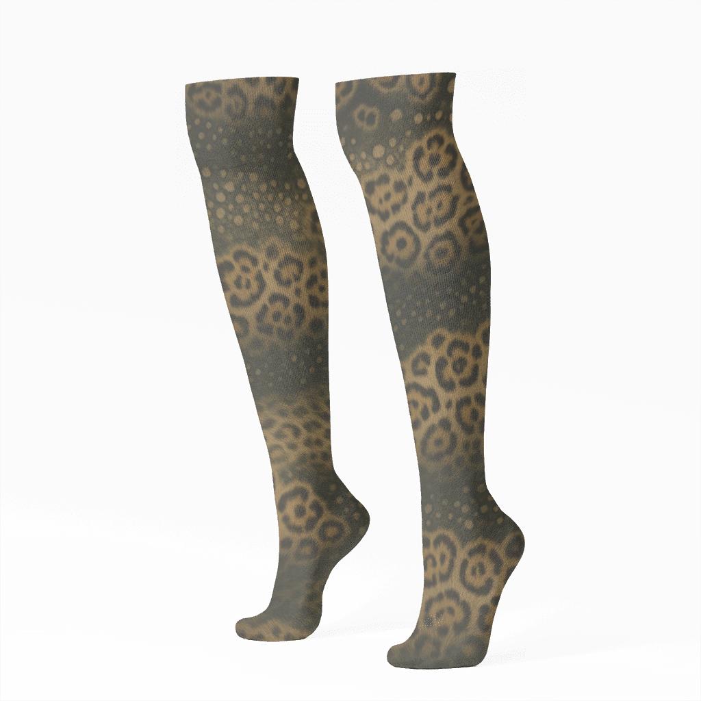 Layered Rosette Cluster Wrap On Charcoal Ground designer print knee-high socks