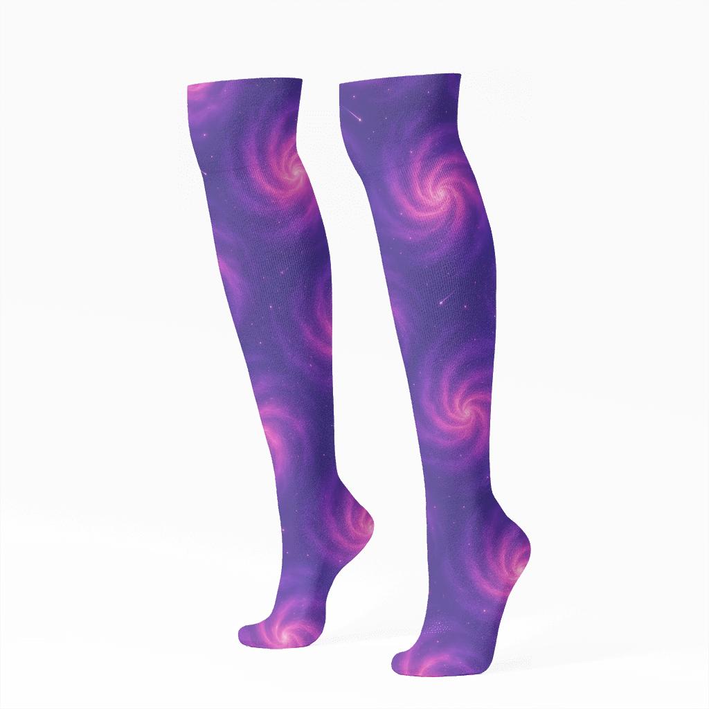 Neon Nebula Swirl comfortable cotton knee-high socks
