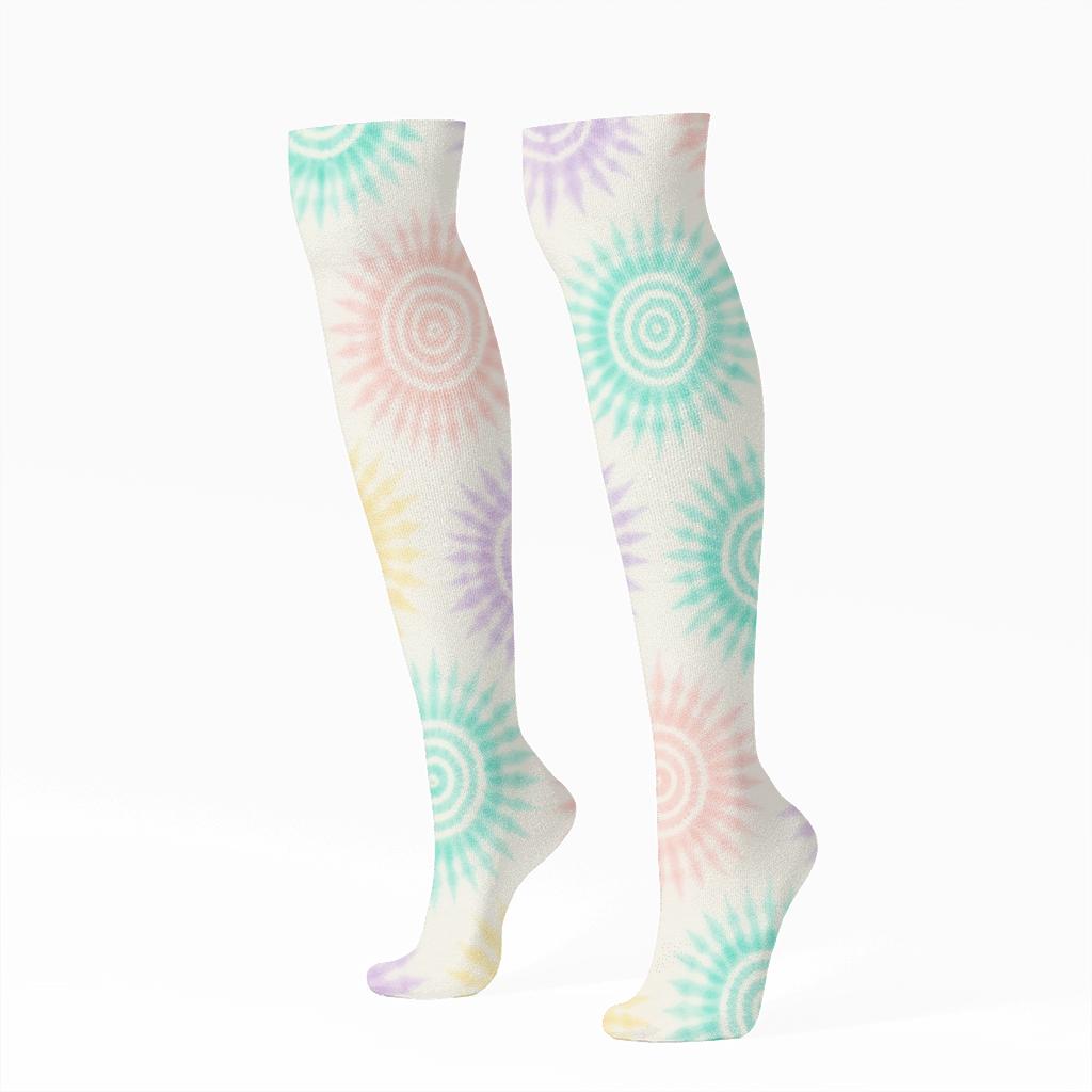 Pastel Sunburst Mandala Repeat comfortable cotton knee-high socks