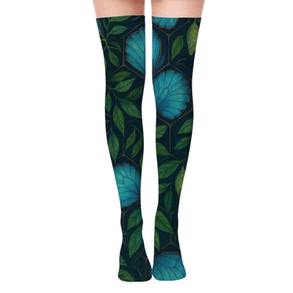 Iridescent Blue Tessellation unique graphic over-the-knee socks