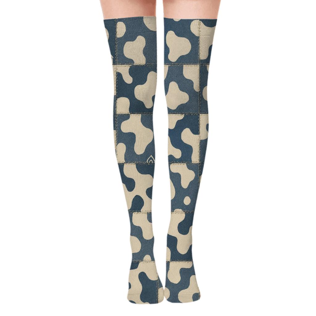 Denim Patchwork With Spot Overlay stylish fashion over-the-knee socks