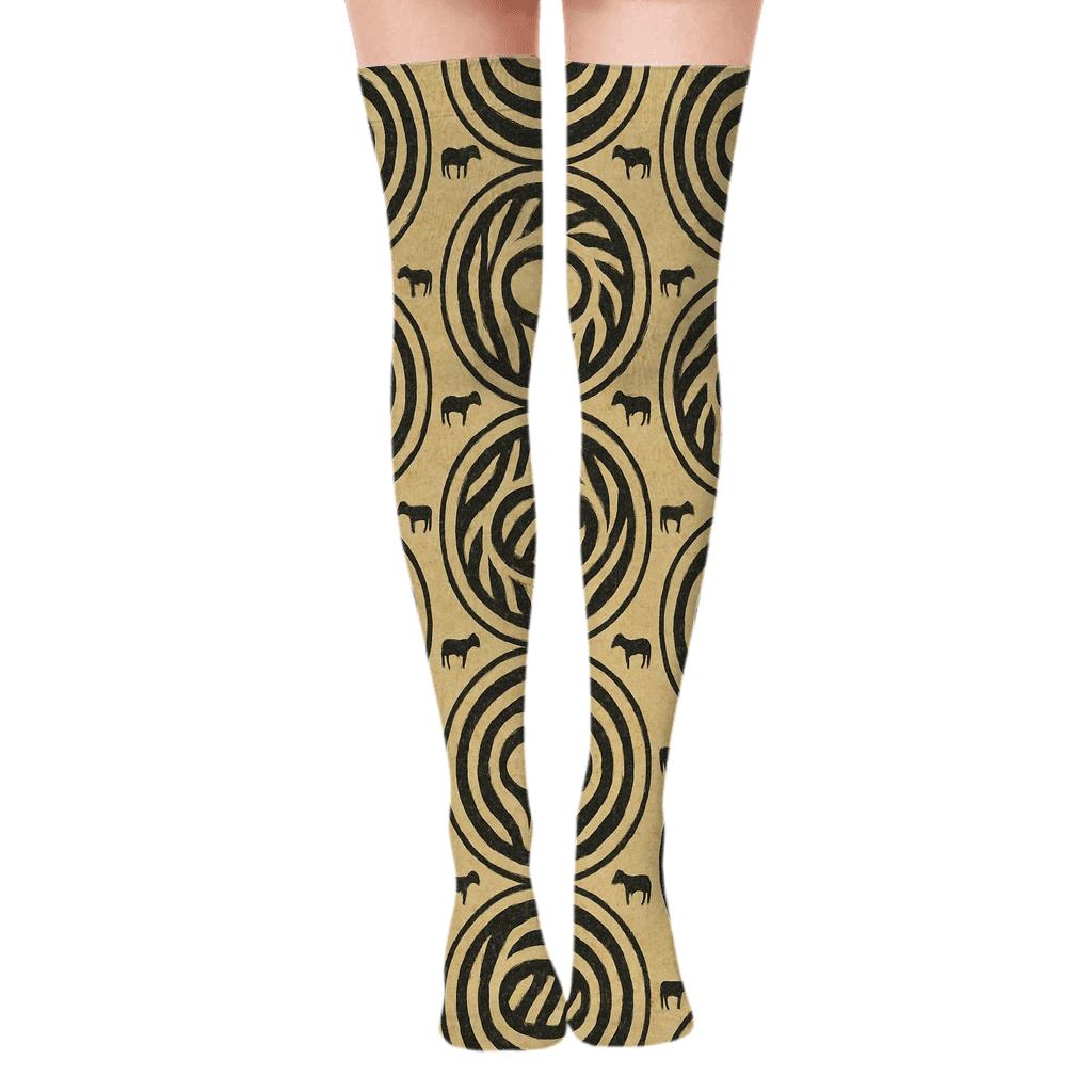 Retro Safari Stripe Lattice comfortable cotton over-the-knee socks