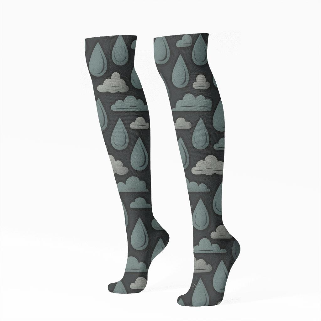 Rain Drop Chevron On Slate soft everyday knee-high socks