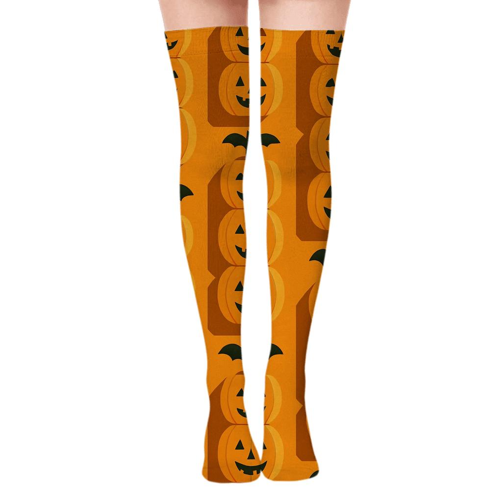 Pumpkin Stack Vertical Repeat On Orange Background custom over-the-knee socks
