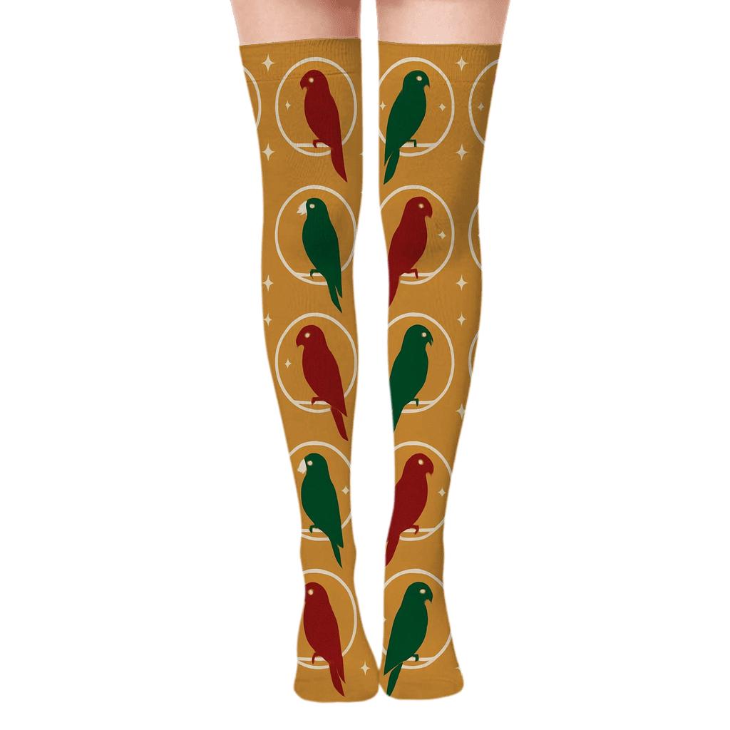 Minimalist Wreath Parrot Alternation On Ochre custom over-the-knee socks