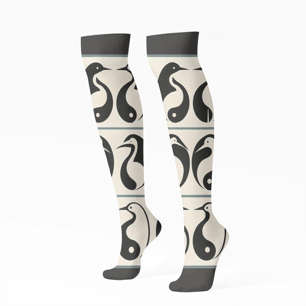 Minimal Mirror Pair Border trendy patterned knee-high socks