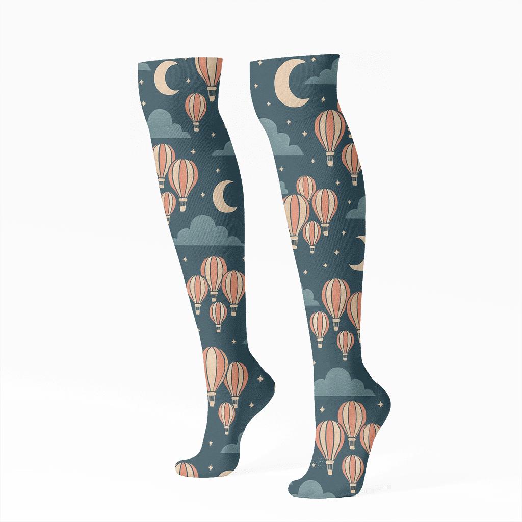 Hot Air Balloon Constellation On Navy premium sports knee-high socks