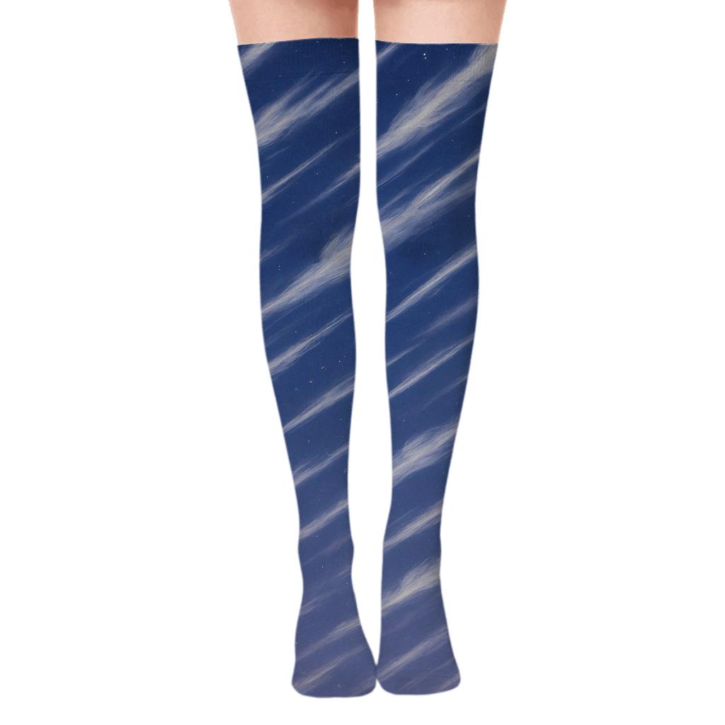 Cirrus Streak Array On Indigo stylish fashion over-the-knee socks