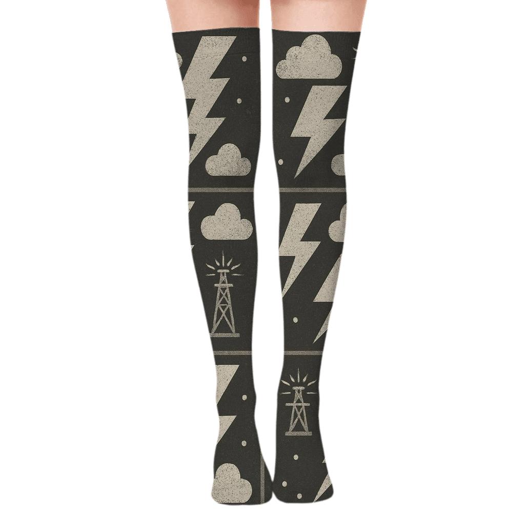 Vintage Electrical Poster Repeat unique graphic over-the-knee socks