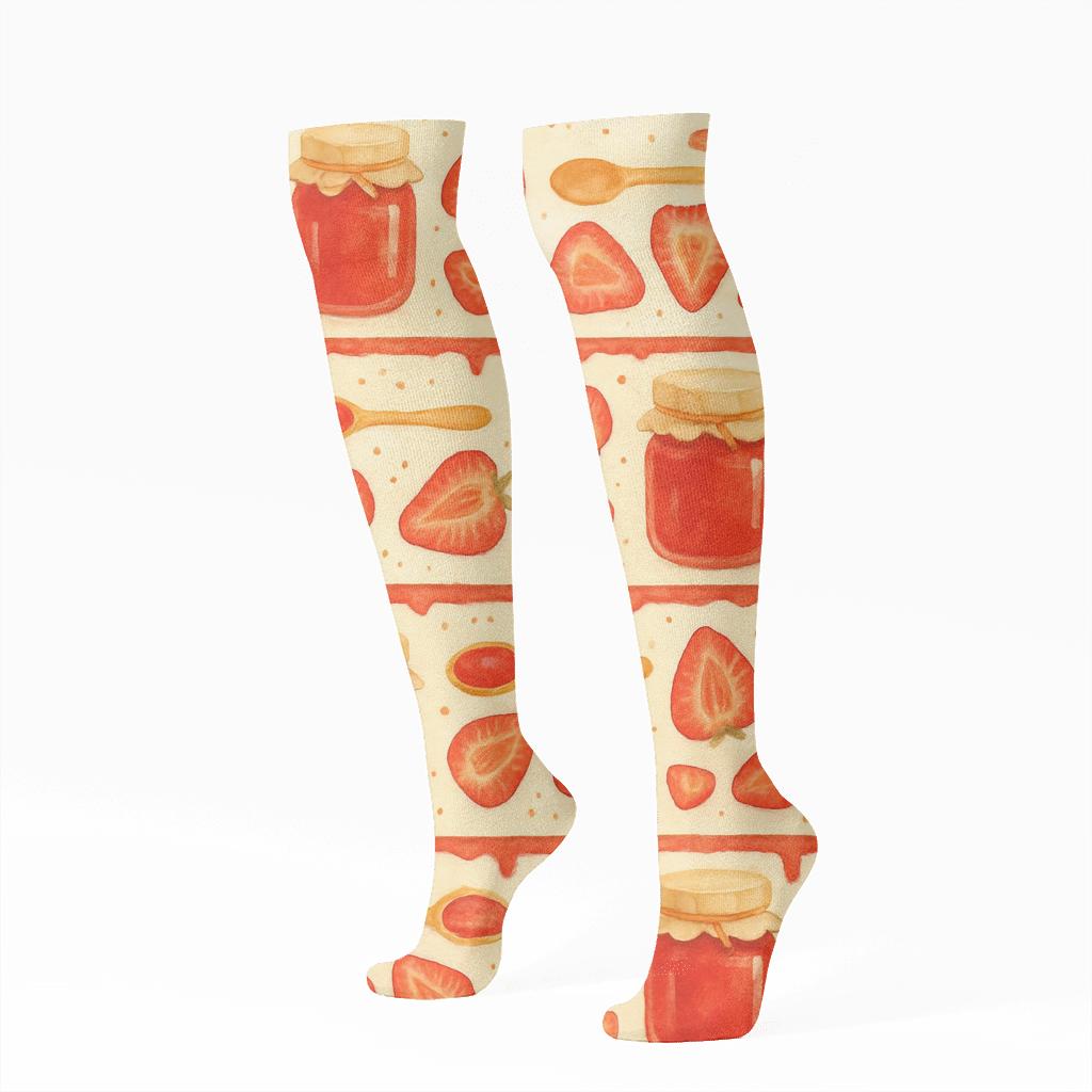 Strawberry Jam Border Bands designer print knee-high socks