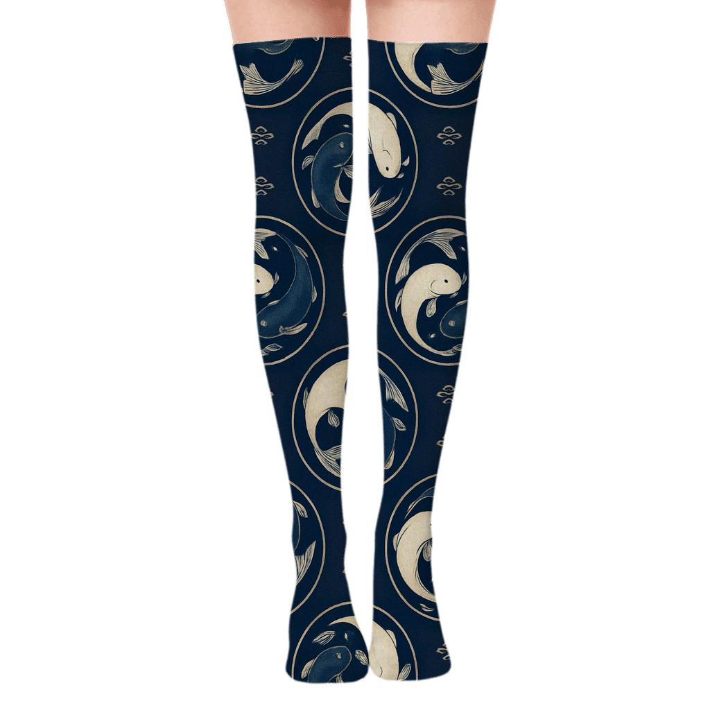 Dual Koi Radial Progression premium cozy over-the-knee socks