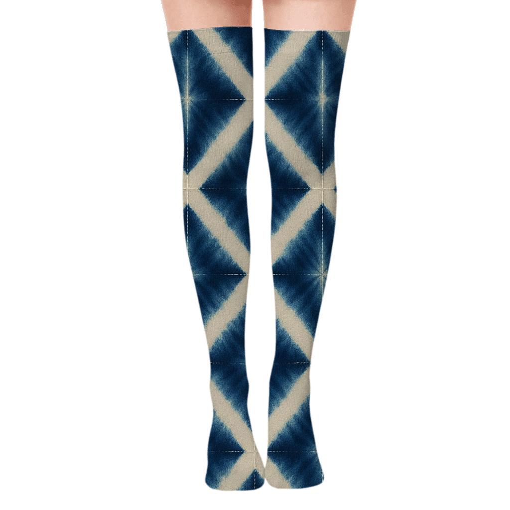 Shibori Diamond Array On Natural Field stylish fashion over-the-knee socks