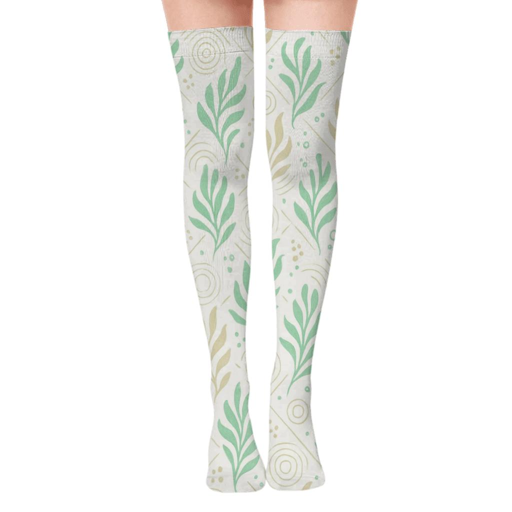 Kelp Lattice Ripples comfortable cotton over-the-knee socks