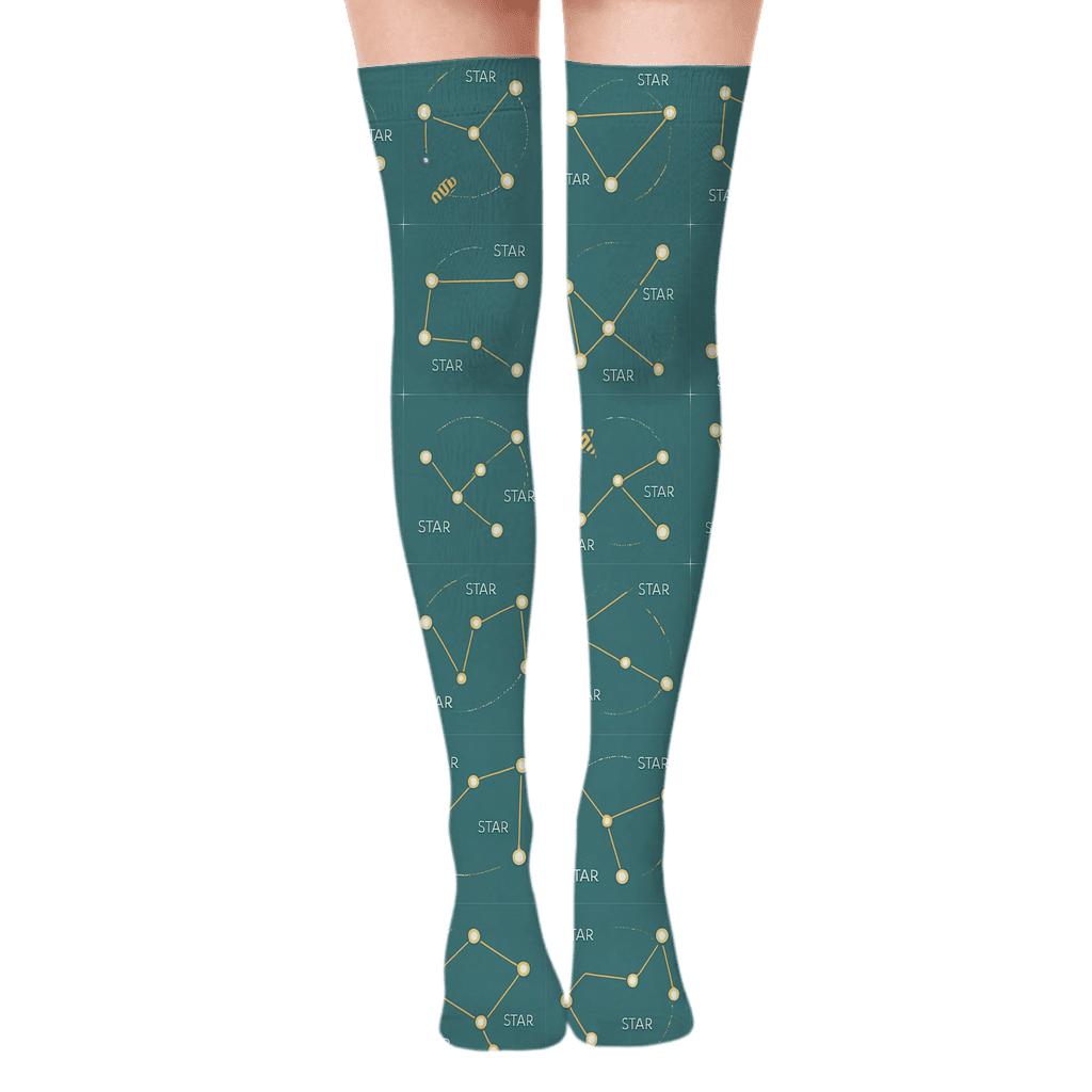 Constellation Grid Blueprint designer print over-the-knee socks