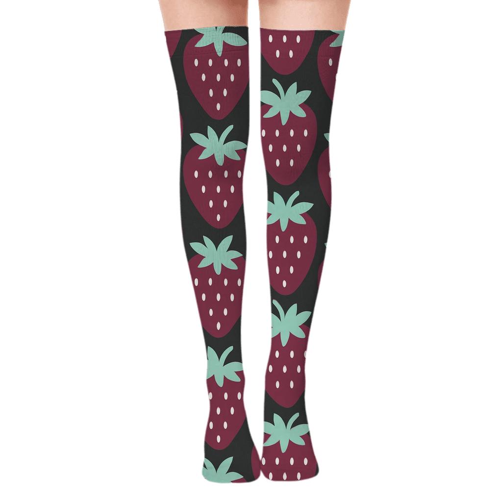 Strawberry Half Tessellation designer print over-the-knee socks