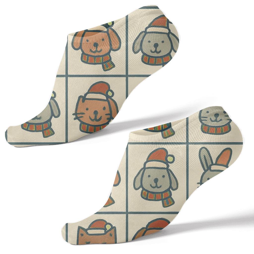 Christmas Pets Parade Grid comfortable cotton ankle socks