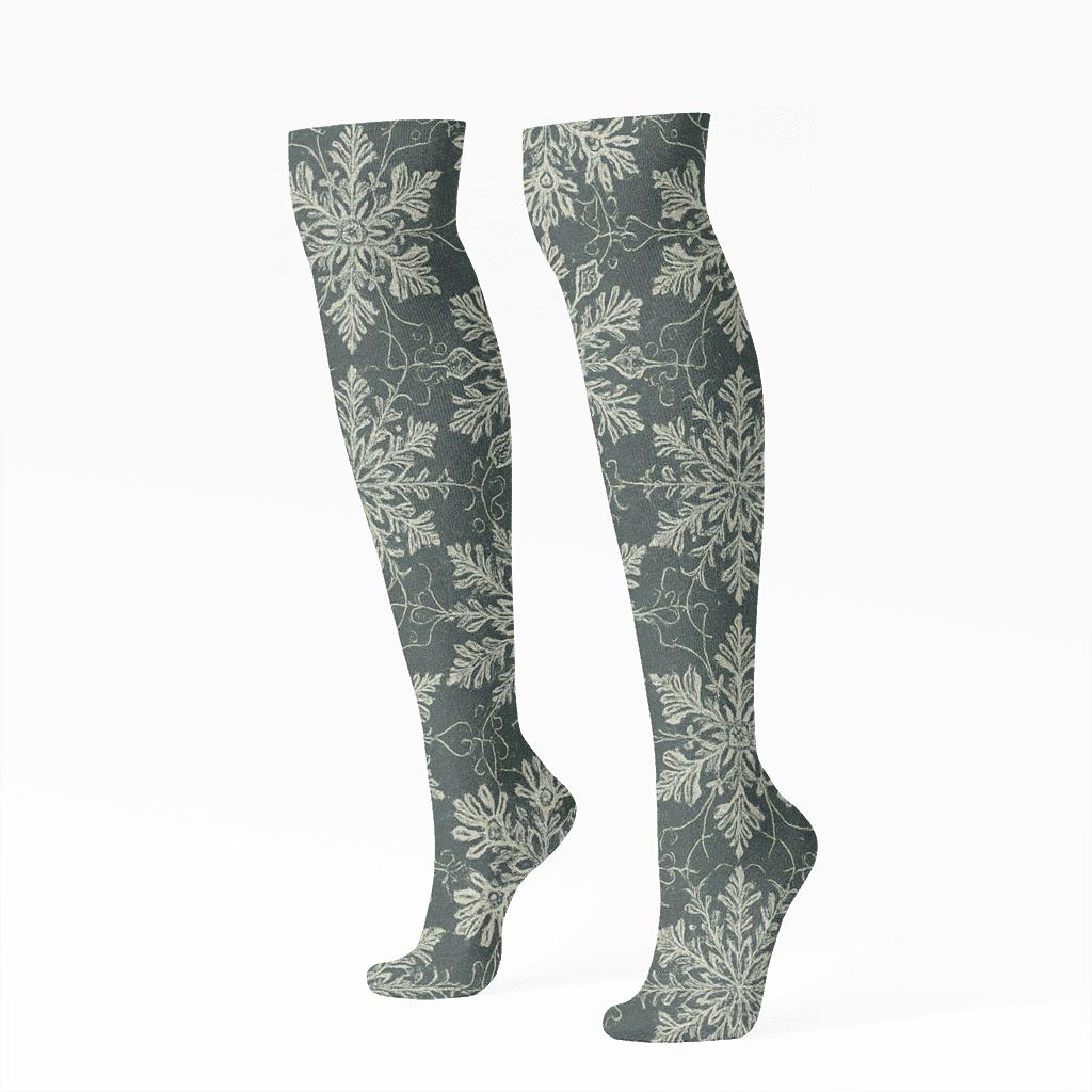 Snowflake Lace Holiday designer print knee-high socks