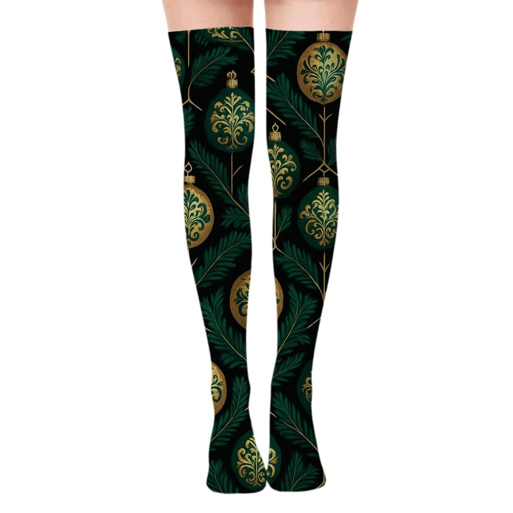 Holiday Ornament Lattice Christmas stylish fashion over-the-knee socks