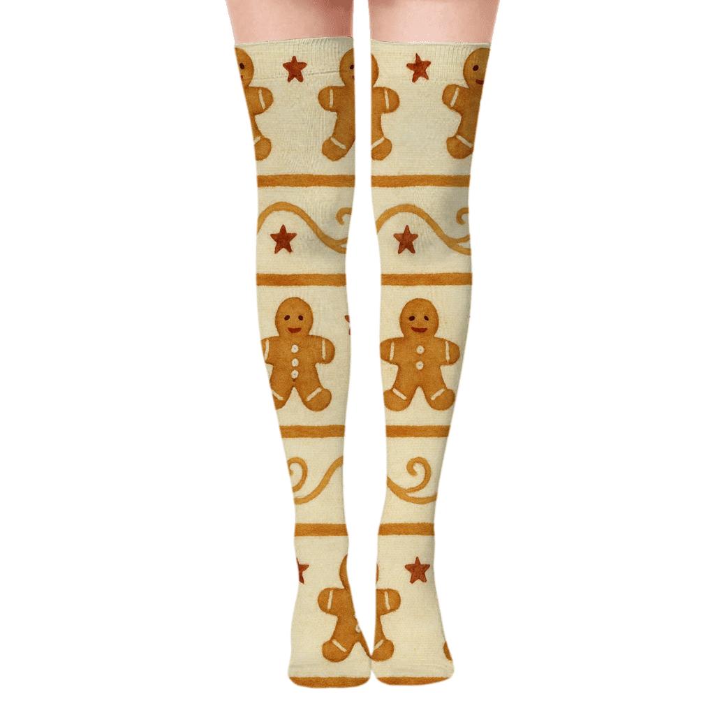 Gingerbread Cookie Band Christmas personalized over-the-knee socks