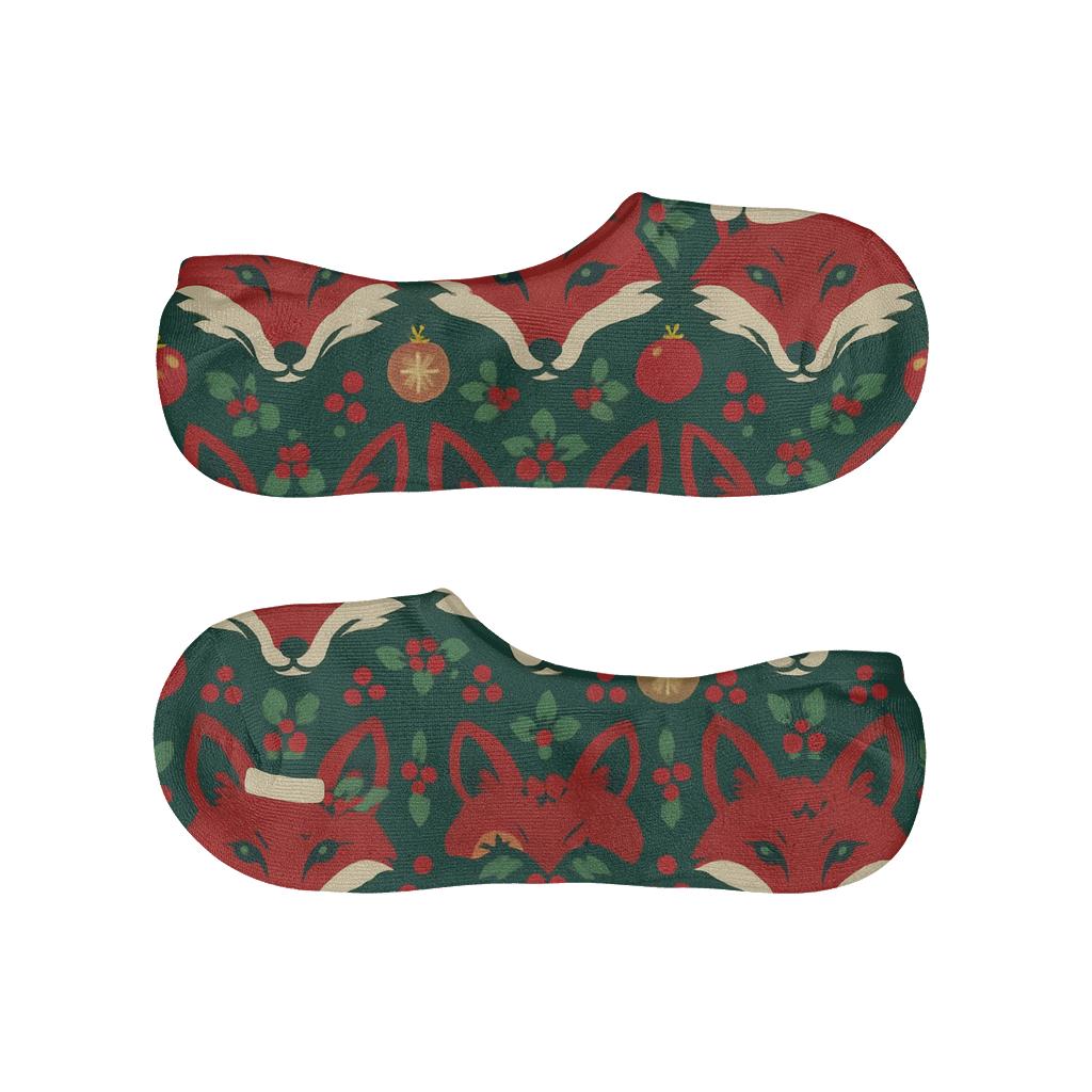 Red Mistletoe Fox Grid personalized no-show socks