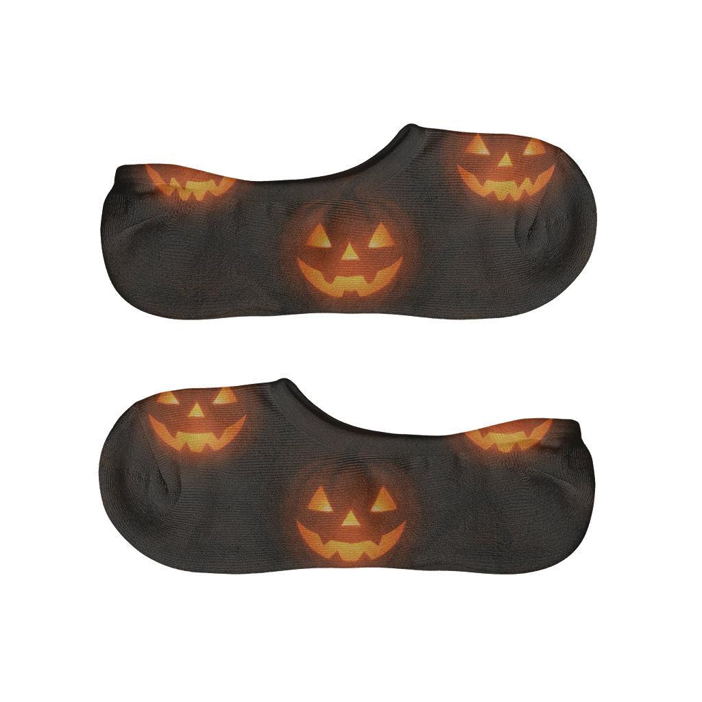 Glowing Pumpkin Tessellation On Black Background anti-slip no-show socks